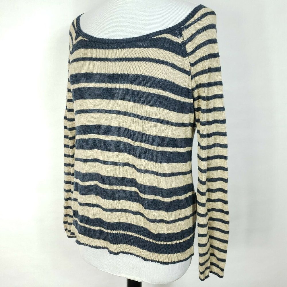 Medium Linen Cotton Blend Striped Sweater